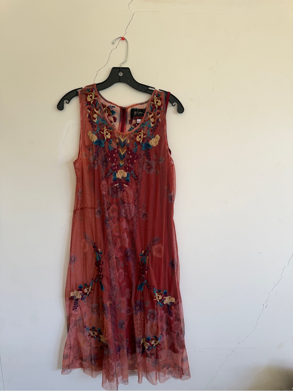Johnny Was Rust Floral Embroidered Sleeveless Dress